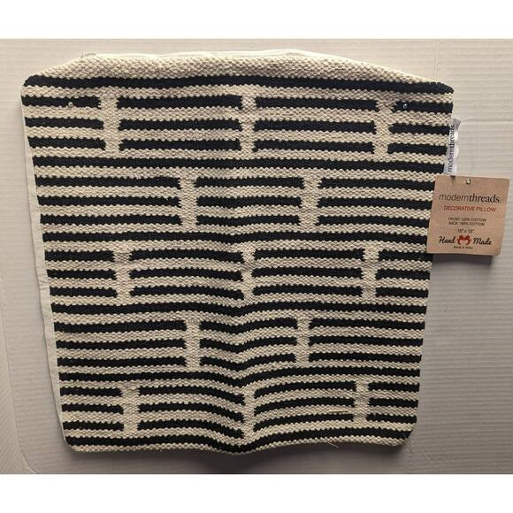 Modern Threads Decorative Pillow Case Cover Cotton Handmade in India Black White - Picture 1 of 2